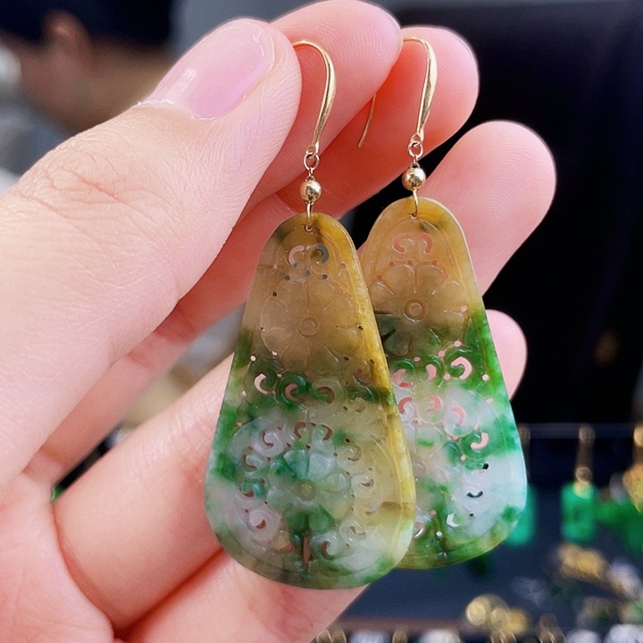 翡翠耳饰18K金镶嵌饰品