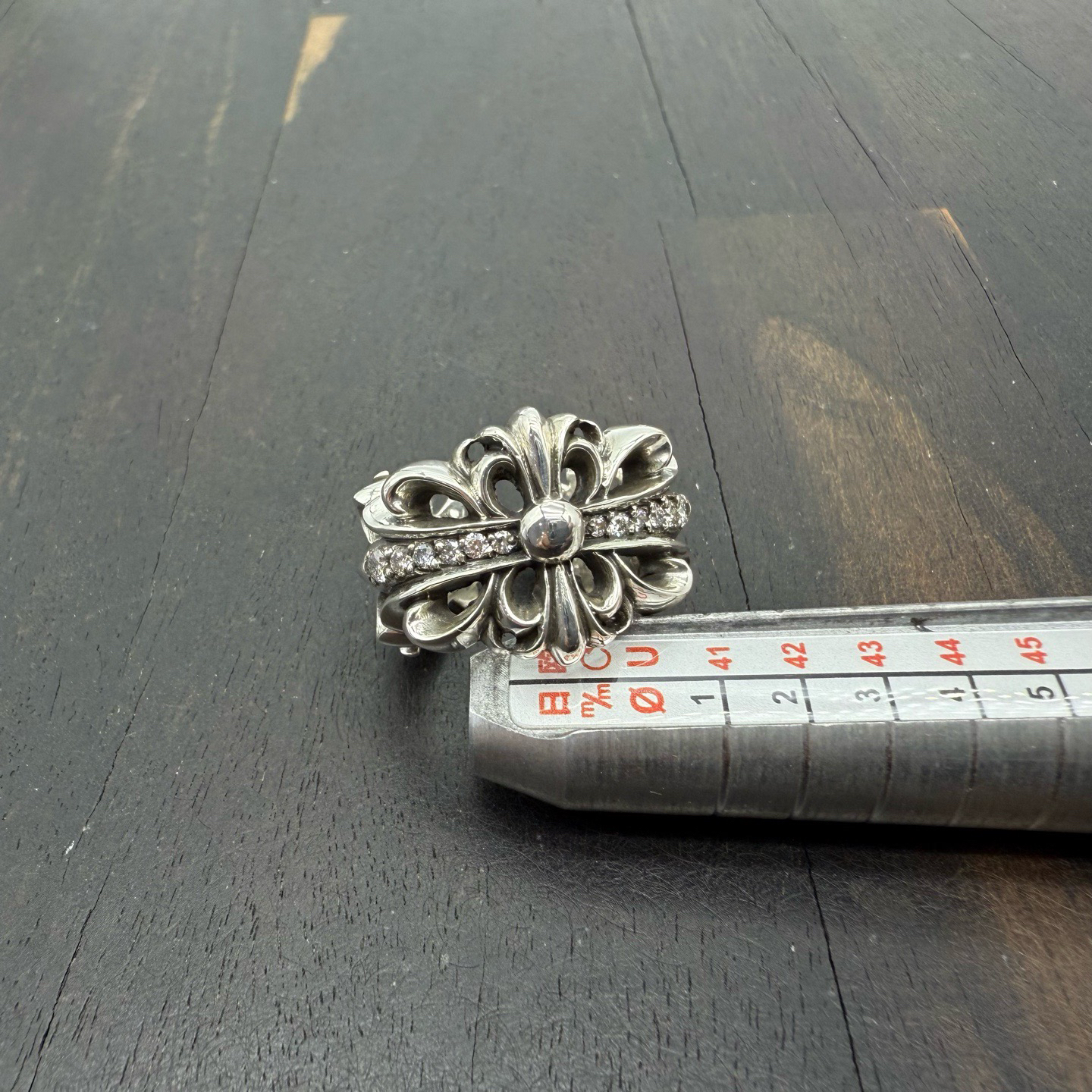 US5.5码 Chrome Hearts 克罗心 满钻 开口 十字花 戒指