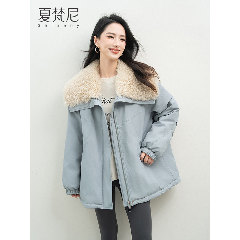 夏梵尼暖灯夜话冬韩系减龄派克服长款外套大翻领外套