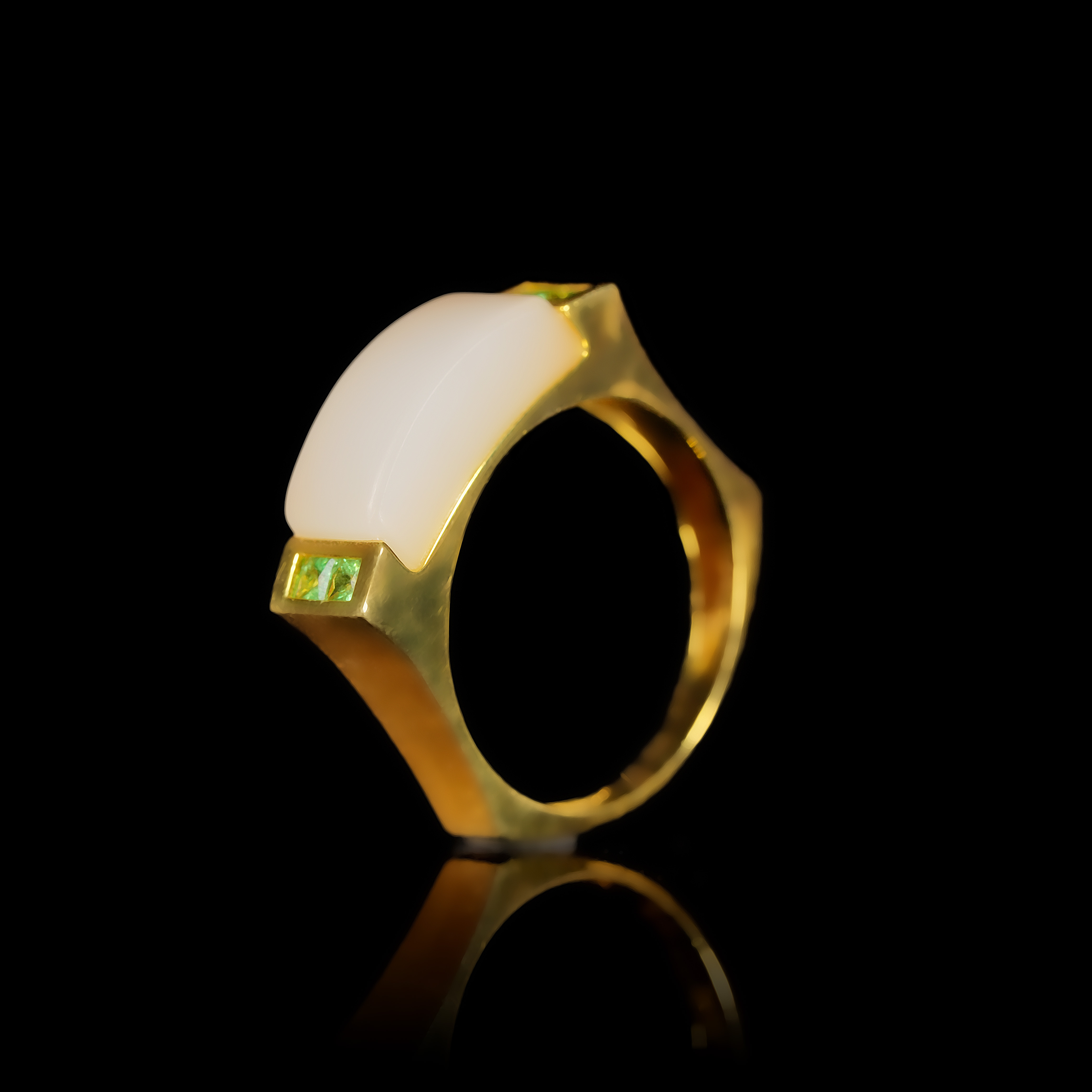 典藏级 和田玉白玉精致马鞍戒指 18K金 14号 H121909