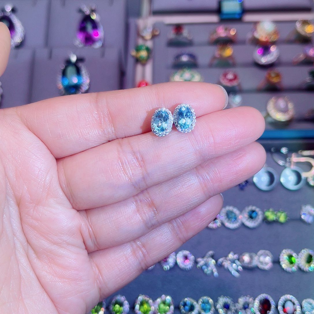 银S925镶嵌托帕石耳饰