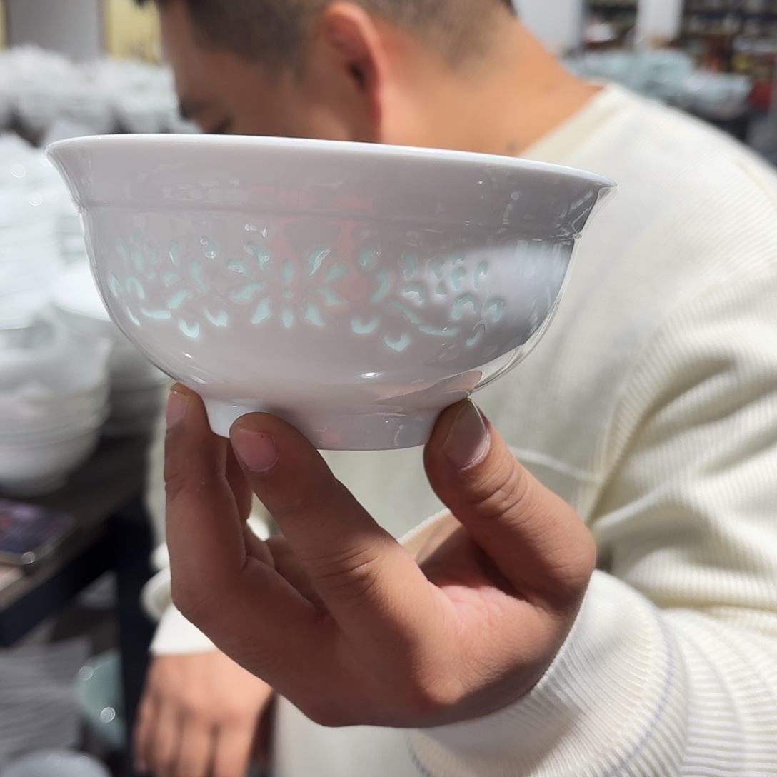 杯景德镇陶瓷一级品白玲珑饭碗10个