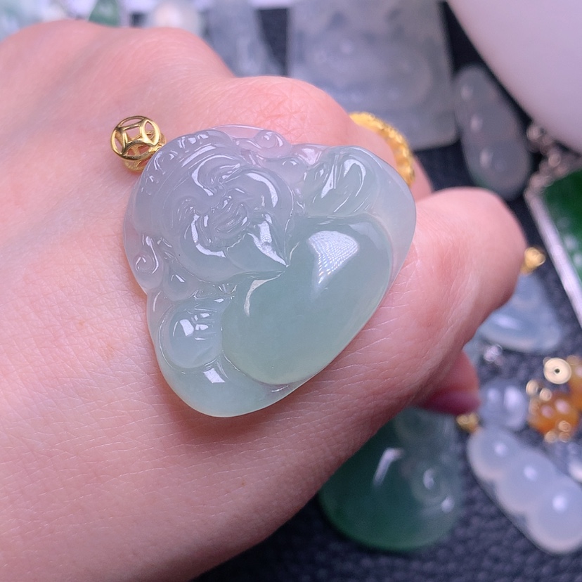 【闪购商品】翡翠颈饰18K金镶嵌浩****?天然缅甸翡翠