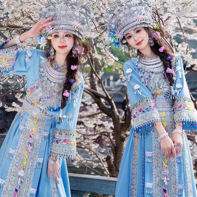 新款贵州苗族瑶族旅游套装表演服饰舞蹈套装少数民族少女风写真服