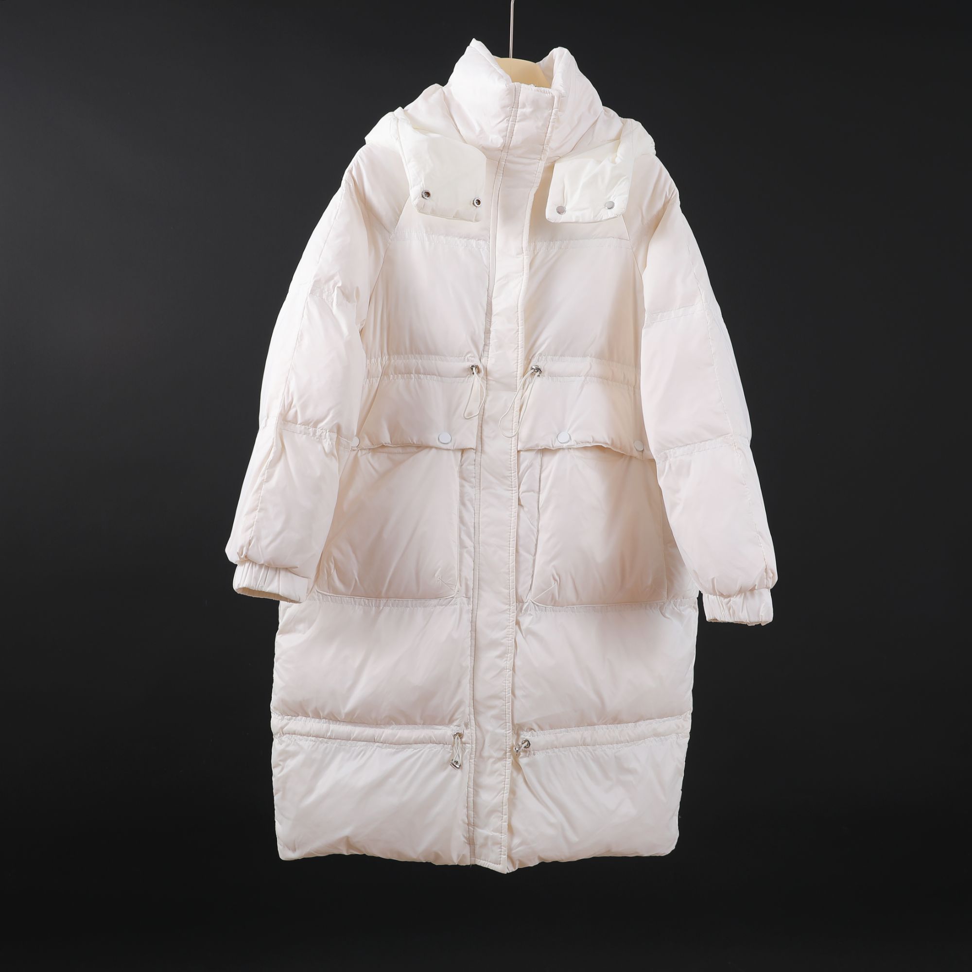 朗系列-K11Y-R-7559女士冬季简约宽松收腰潮流搭中长款纯色羽绒服