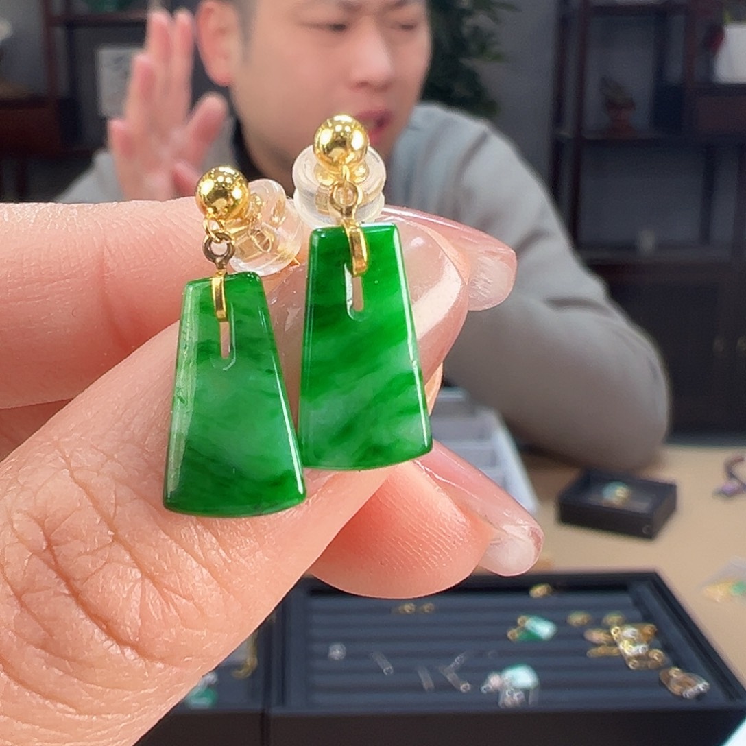 翡翠耳饰18K金镶嵌耳环54