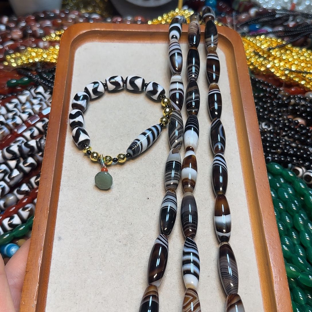 玛瑙/玉髓合金珠宝半成品千层玛瑙天珠一条10✖️30mm