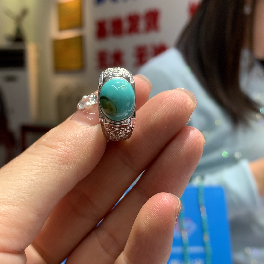 绿松石戒指银S925镶嵌