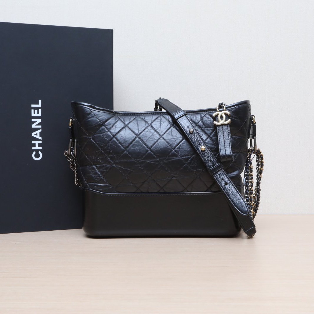 99新 Chanel/香奈儿 小花6枫 流浪包 中号 28cm 黑色 25开 