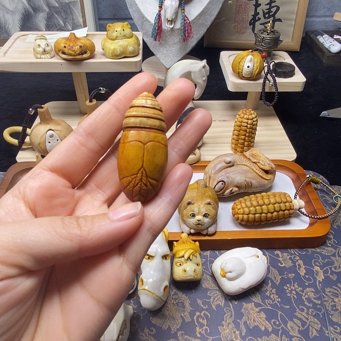 鹿骨手串/手链鹿角根付蚕蛹配饰