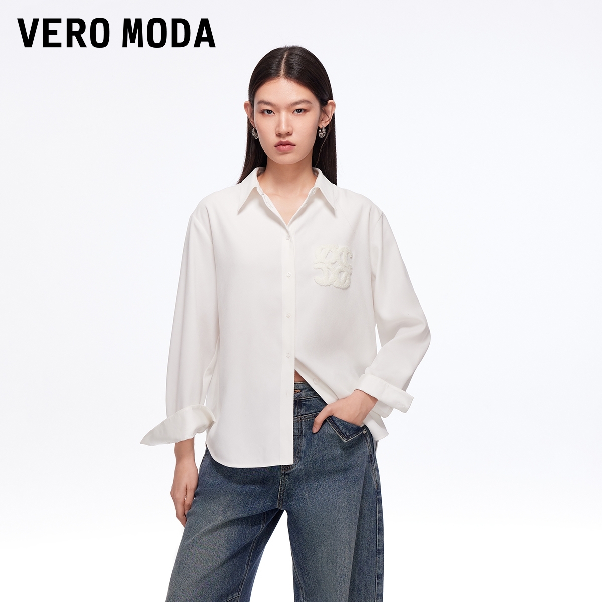 Vero Moda衬衫2025秋冬新款立体装饰翻领宽松百搭白衬衫325405009
