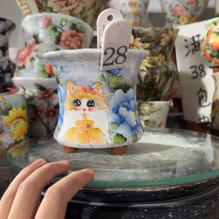 景德镇手绘花盆满38包邮偏远地区除外
