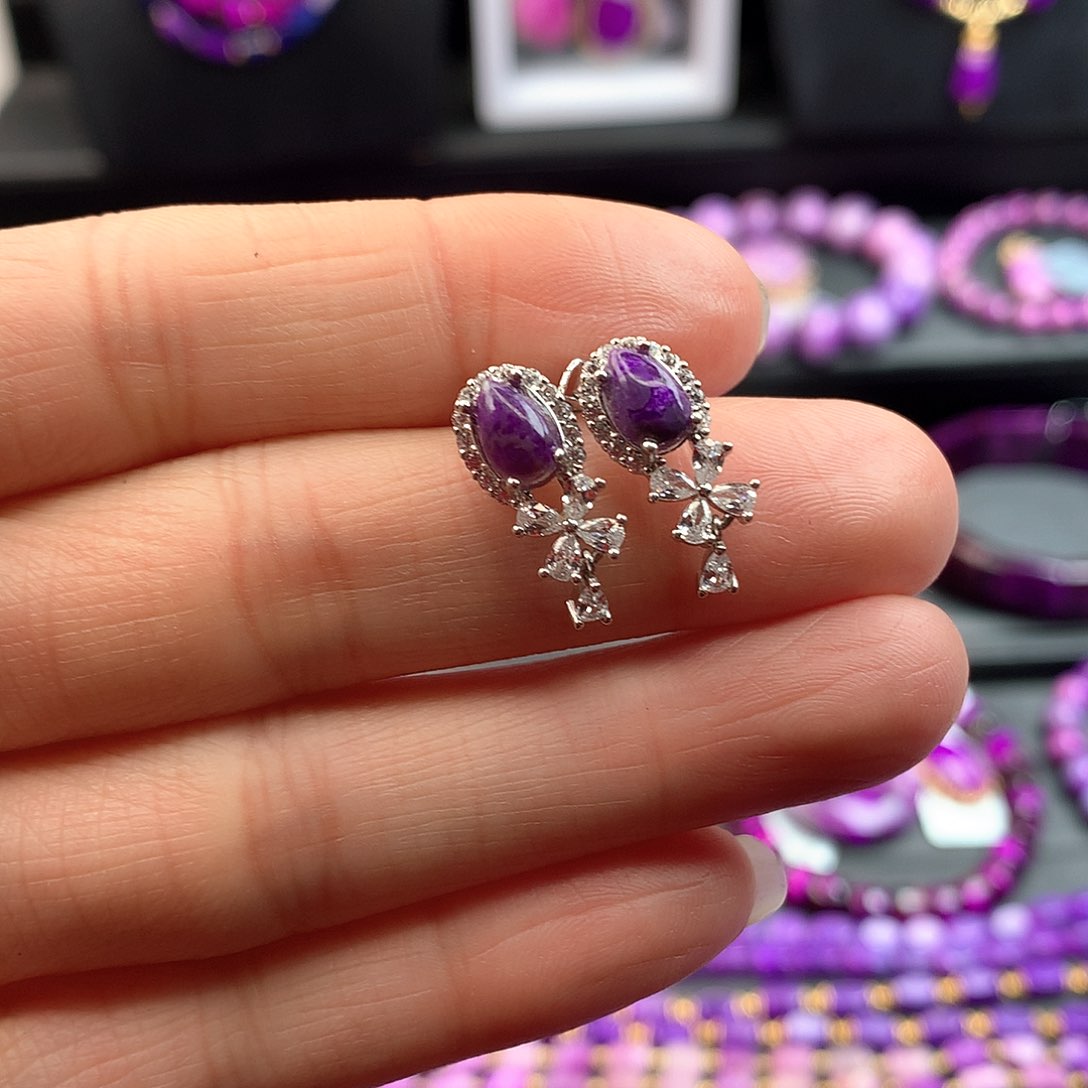 苏纪石（舒俱来）耳饰银S925镶嵌