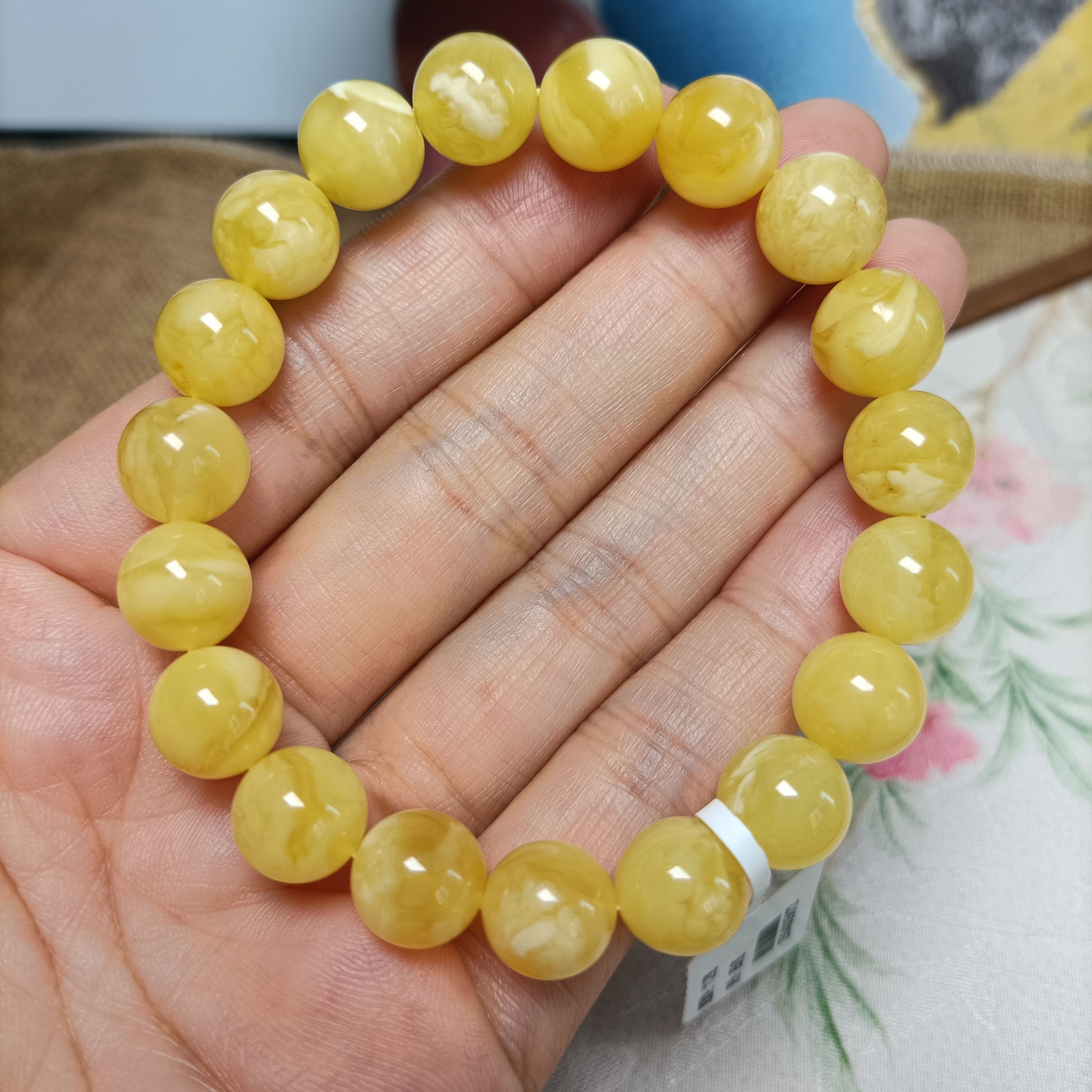10+天然糖色溶洞妖花蜜蜡手串~俄料~原矿~无忧化~色艳~5012
