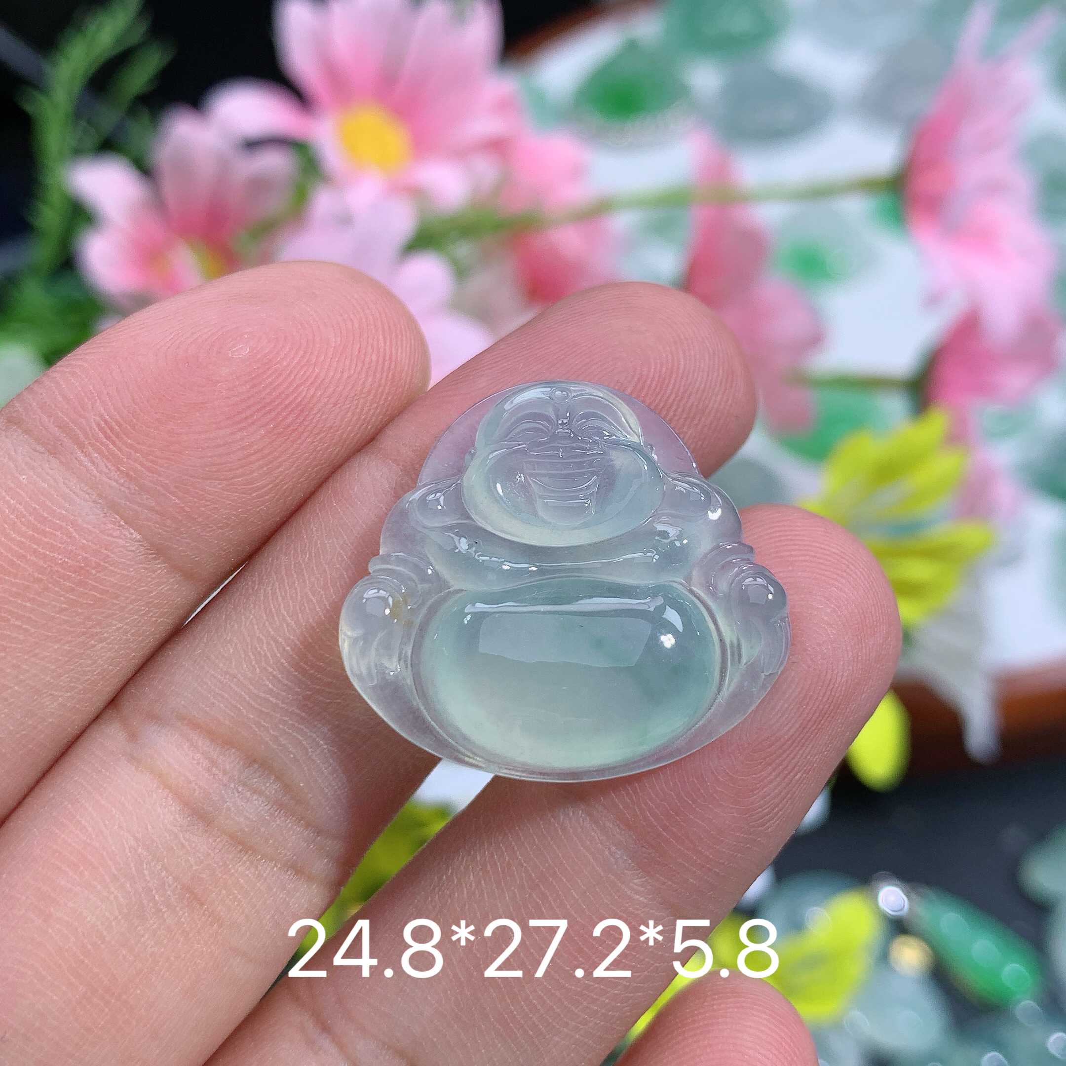 缅甸天然翡翠A货冰种飘花佛公吊坠夏气质百搭精美礼物时尚雕刻女