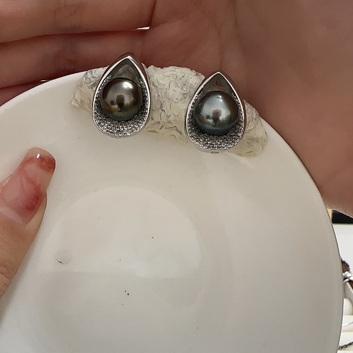 海水珍珠耳饰银S925镶嵌