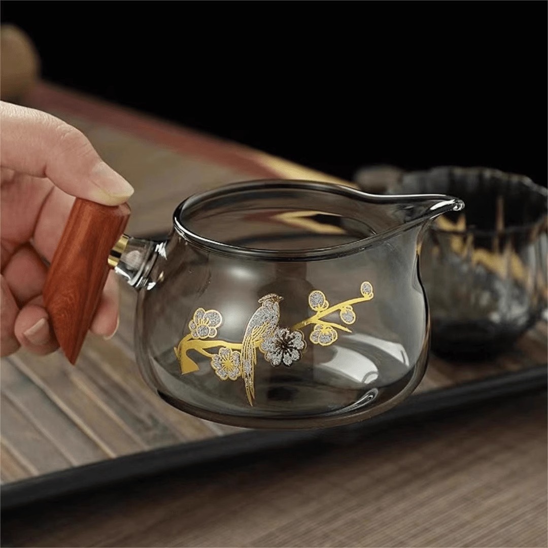 【莱欧茶具】木把玻璃观山公道杯茶漏公杯茶滤套装茶具配件分茶器