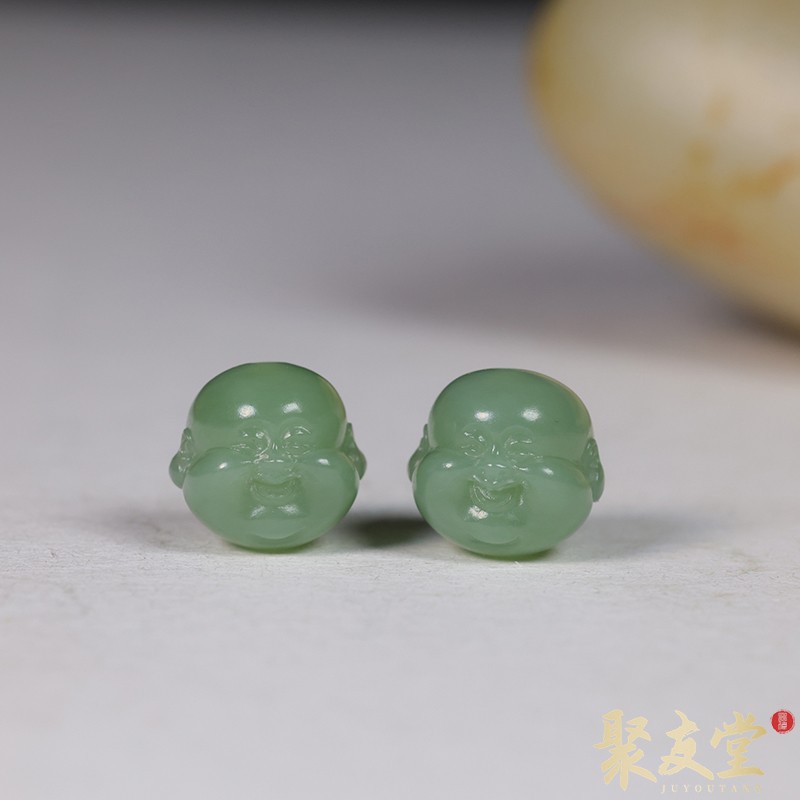 聚友堂王伟玉雕1.5克俄罗斯碧玉弥勒佛头笑佛佛头配饰多样性发一
