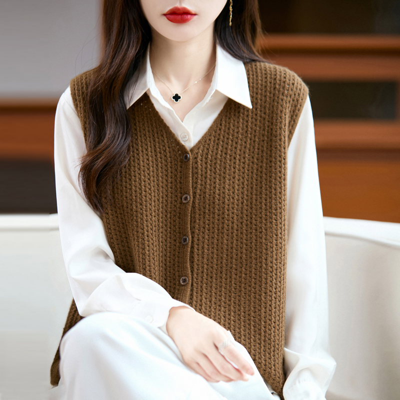 羊毛衫女士V领无袖马甲背心纯羊毛针织开衫坎肩马夹宽松时尚百搭