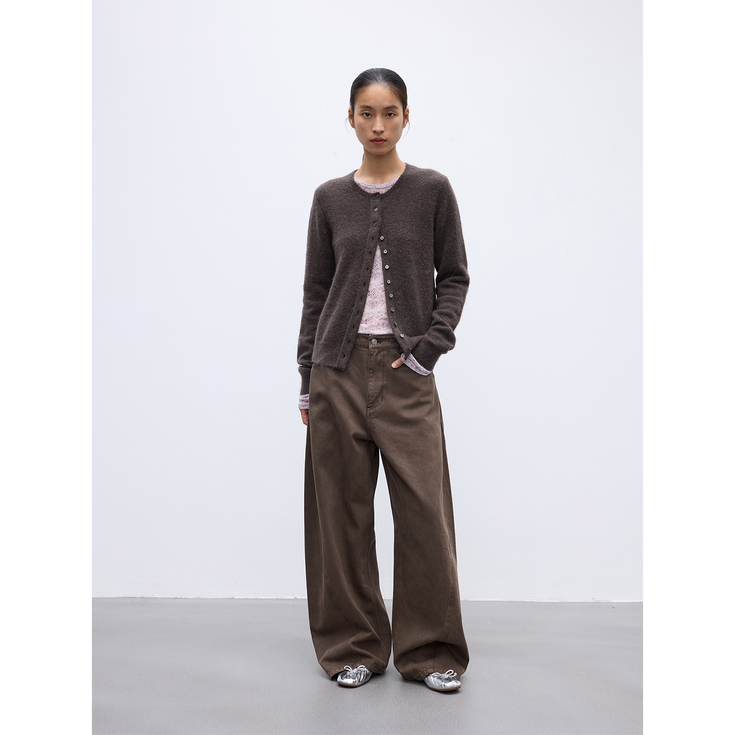 RandomPiece【达人】25秋进口羊驼羊毛混纺门襟翻折针织开衫外套