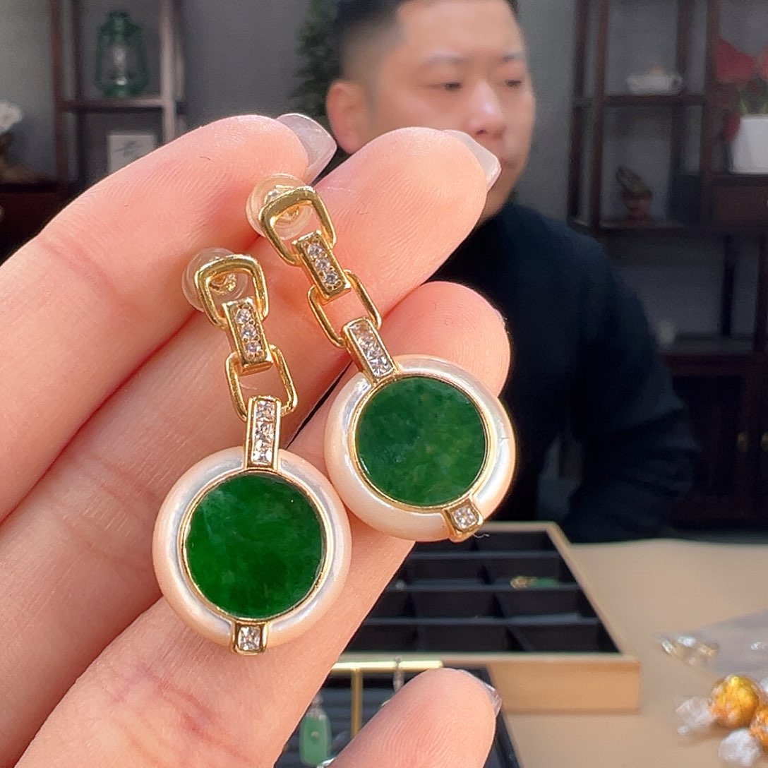 翡翠耳饰银S925镶嵌耳环11