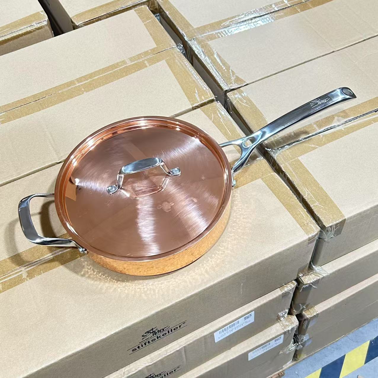 出奥地利紫铜锤纹直煎锅+铜盖【26*6.8cm】复底