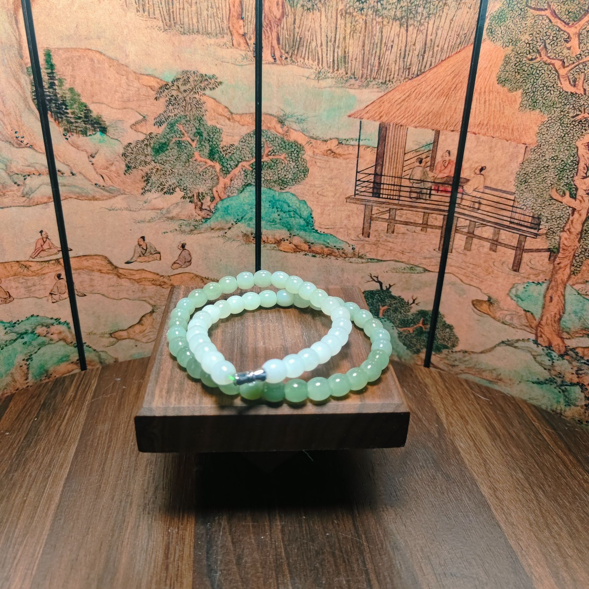 N和田玉渐变桶珠项链0872