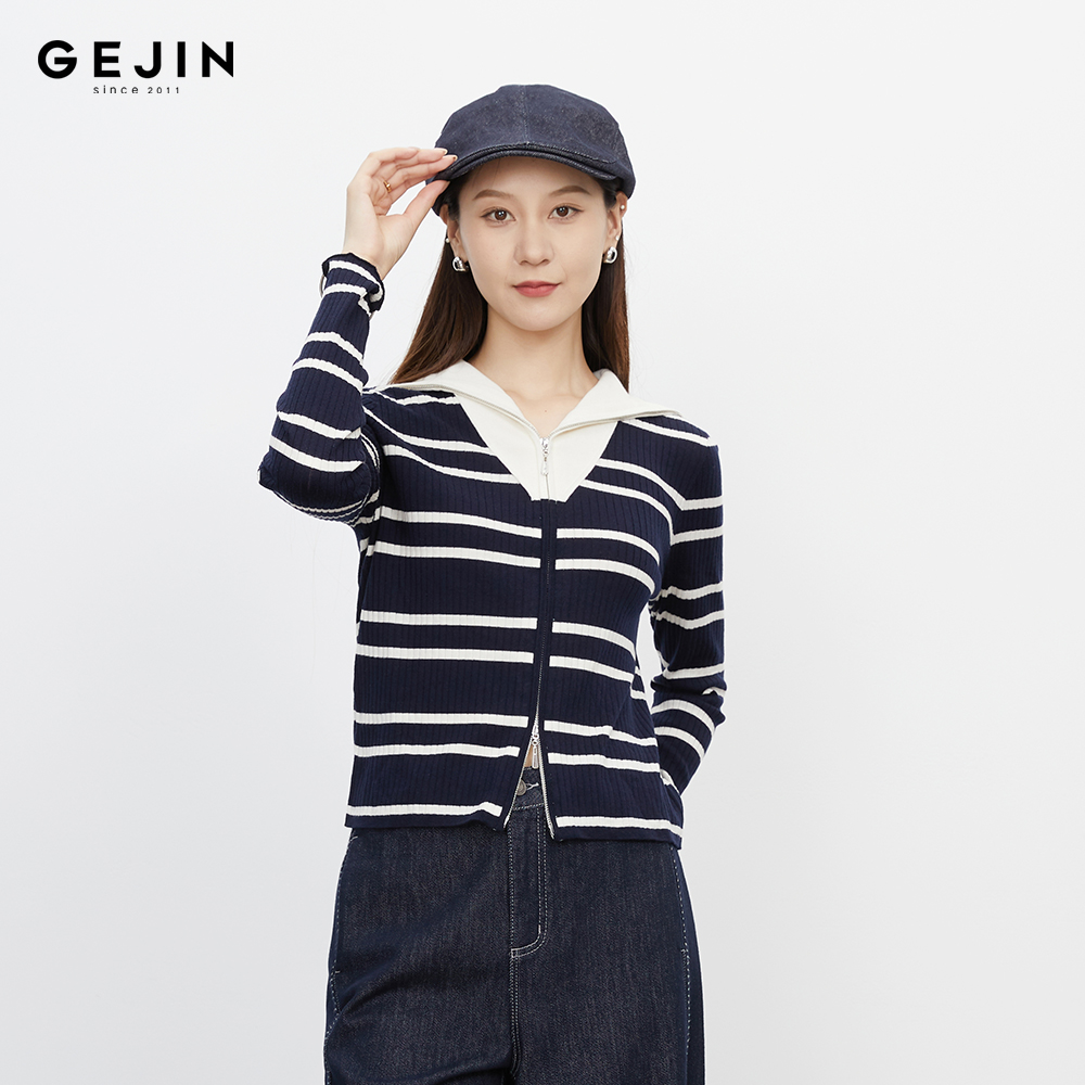GEJIN/歌锦2026早春新款经典海魂衫长袖撞色女针织条纹9112662597