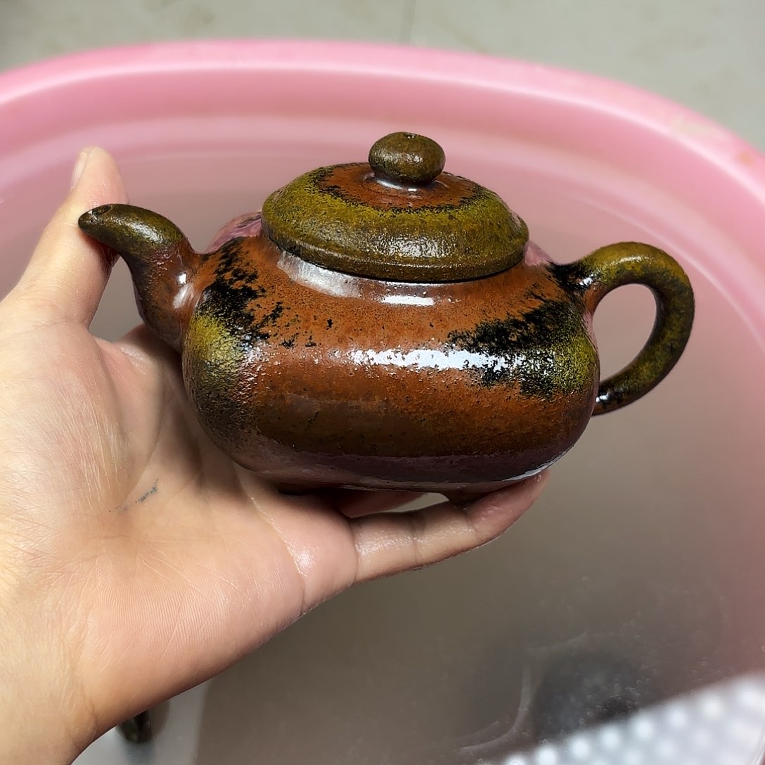 壶柴烧紫砂壶天青四方传炉