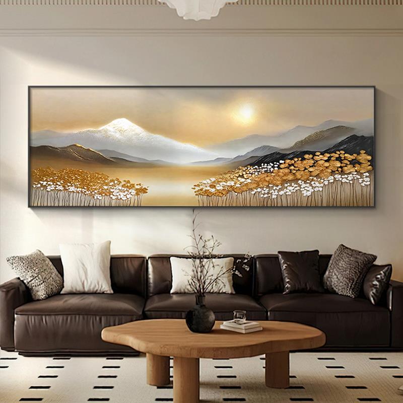 背有靠山客厅装饰画轻奢日照金山横幅沙发背景墙挂画高级大气壁画