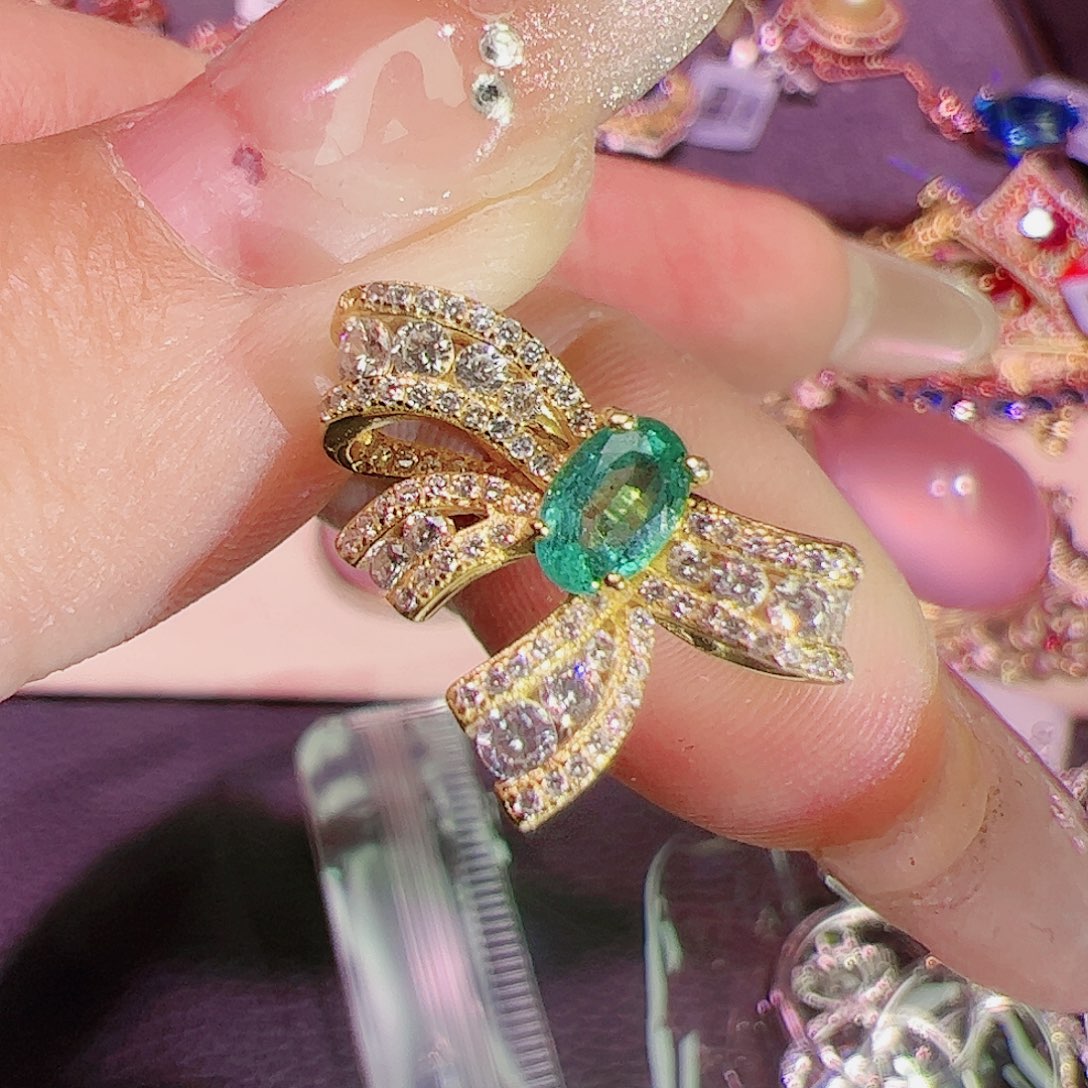 祖母绿戒指银S925镶嵌