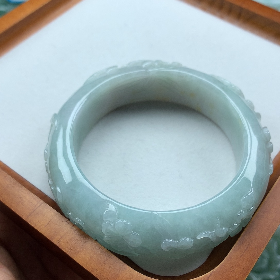 翡翠未镶嵌手镯复古风格54.6