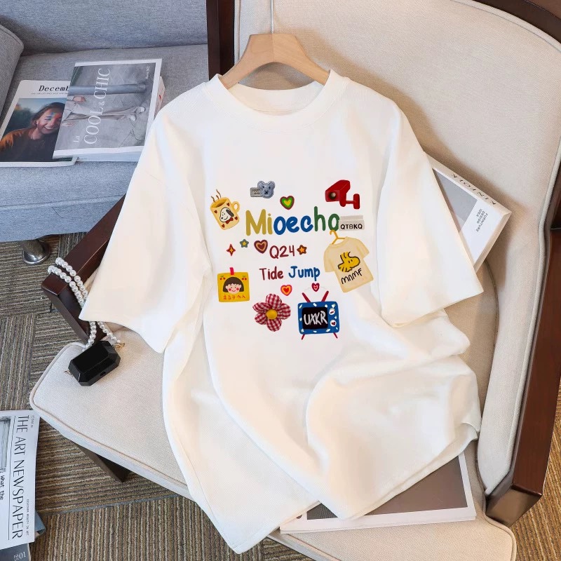 宽松百搭oversize减龄显瘦上衣T恤女2025夏新款纯棉白色半袖体恤