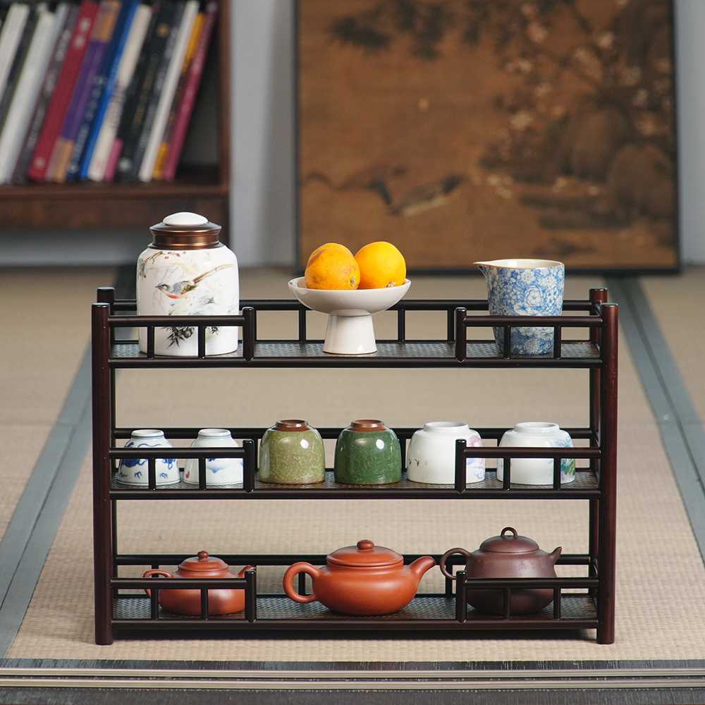 【云迹】50竹编楠竹茶杯茶具收纳架茶室家用茶具收纳中式复古