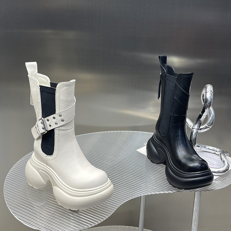 小个子内增高中筒靴女2025秋冬新款厚底显瘦切尔西短靴DG2688-18