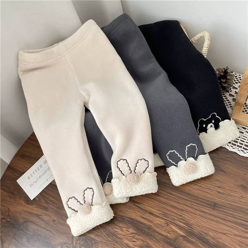 宝宝羊羔绒一体超厚打底裤加绒加厚裤子女童外穿保暖裤2025新款潮