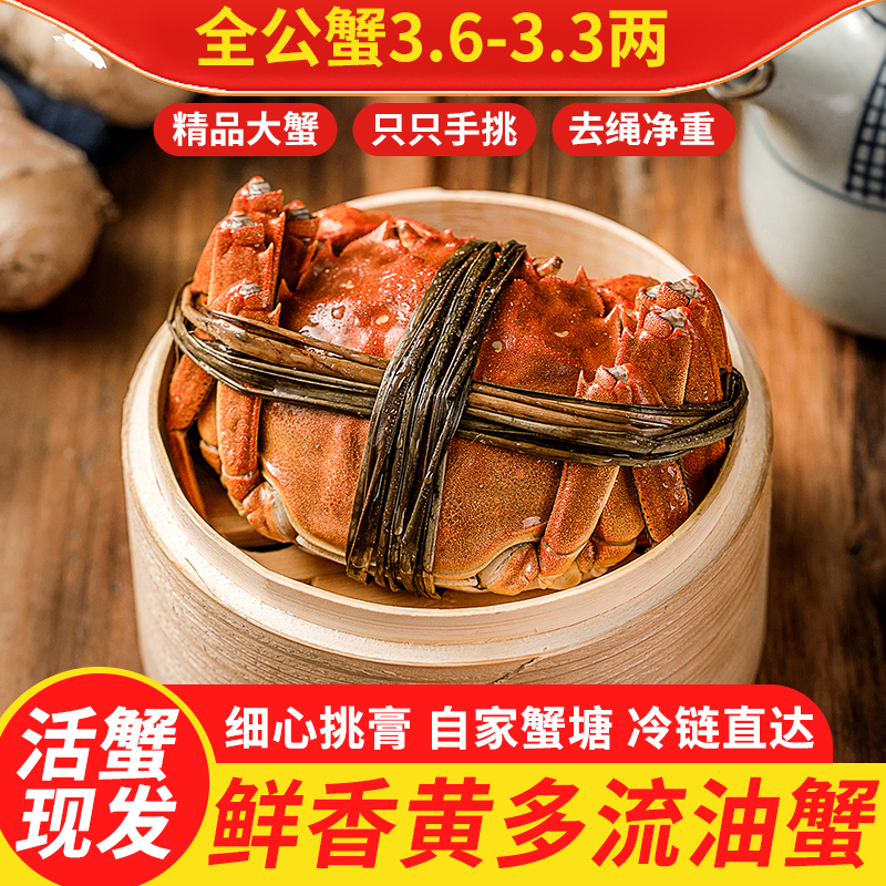【活蟹】江苏兴化大闸蟹全公蟹3.3-3.6两8只/10只现货京东顺丰包邮