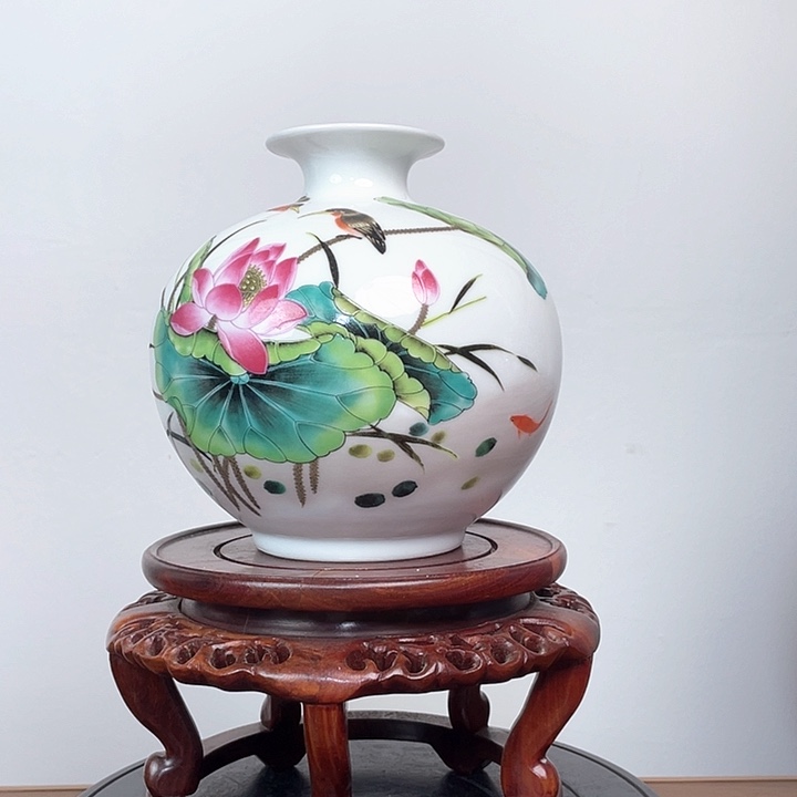 摆件荷花花鸟石榴瓶