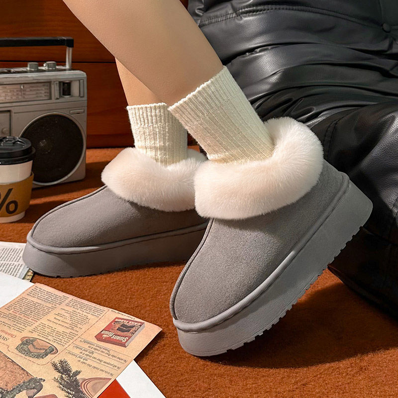 【刘叮咚女鞋】加绒冬天外穿棉拖鞋高帮棉鞋冬季雪地靴一脚蹬室内LW