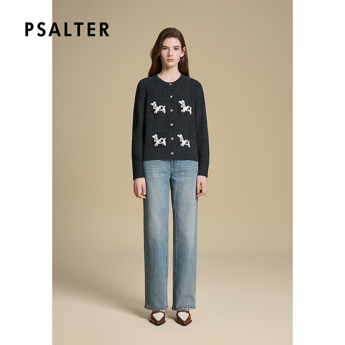 【陈大可专属】诗篇专选刺绣斑点狗圆领开衫毛针织衫2025冬季新款6C