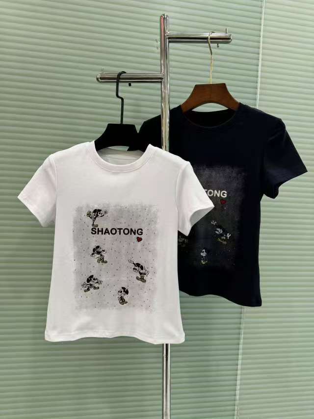 深圳南油原创2025红色小爱心多五只米奇黑白两色短袖T恤507