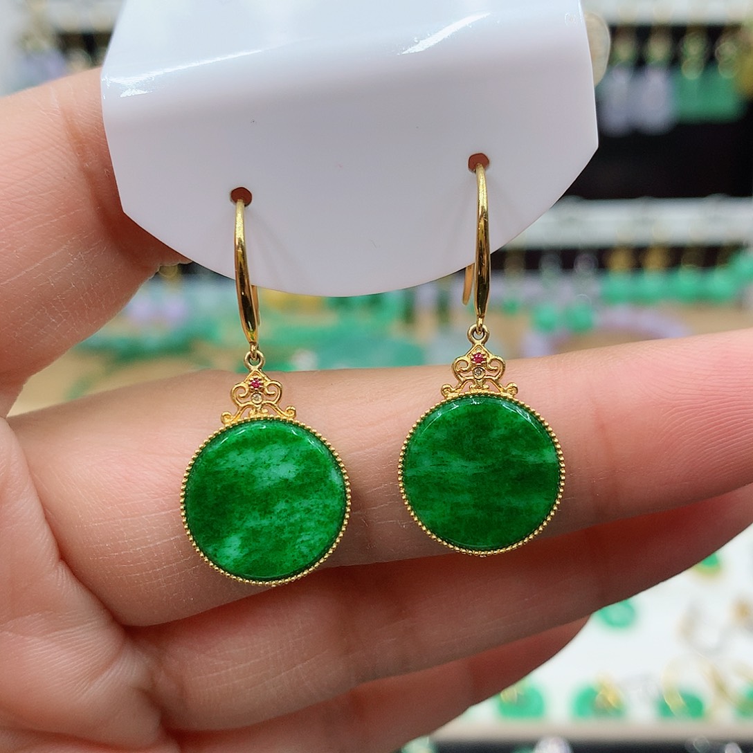 翡翠耳饰18K金镶嵌月*