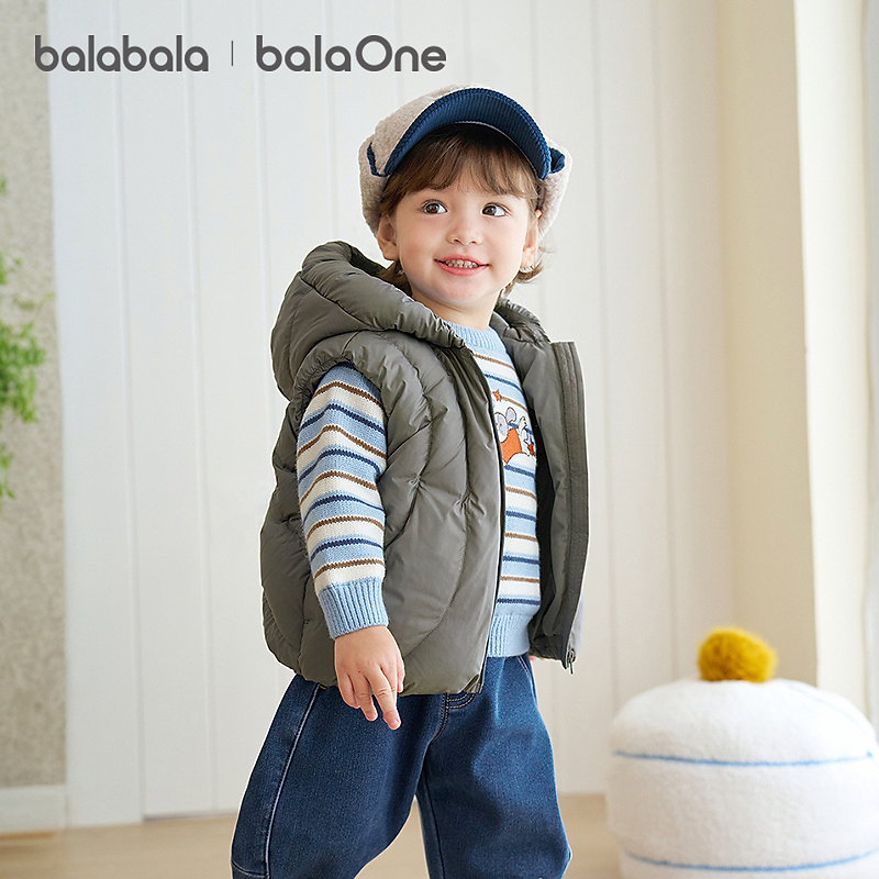 【balaOne】巴拉巴拉儿童羽绒马甲男女童外套上衣童装2025秋冬连帽