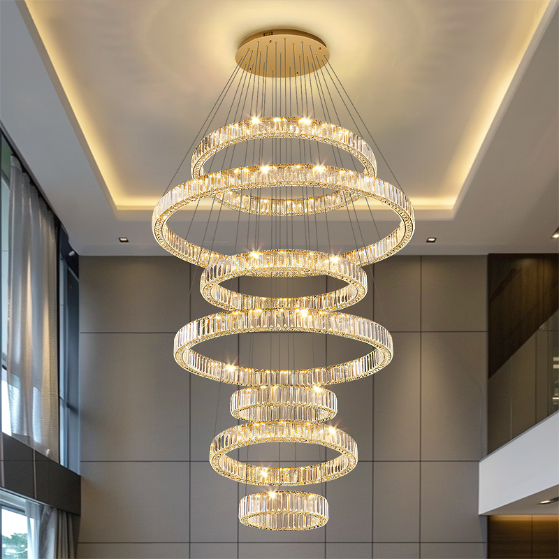 复式楼大吊灯2025新款现代简约轻奢大气水晶灯别墅挑空客厅吊灯