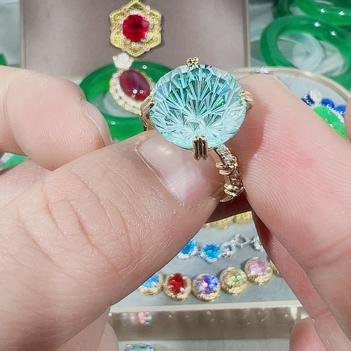 钨金红色蓝色满钻镶嵌