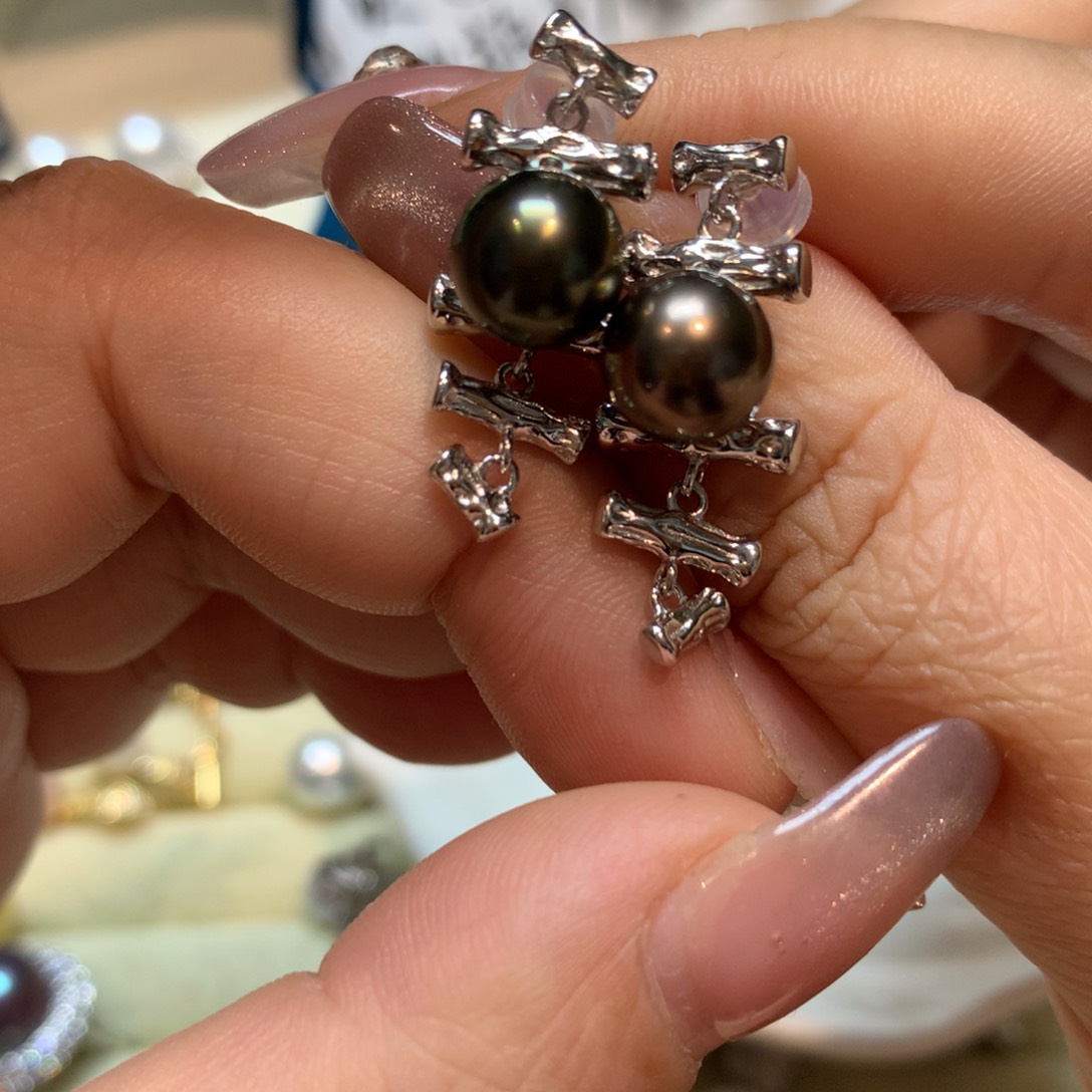 海水珍珠耳饰银S925镶嵌