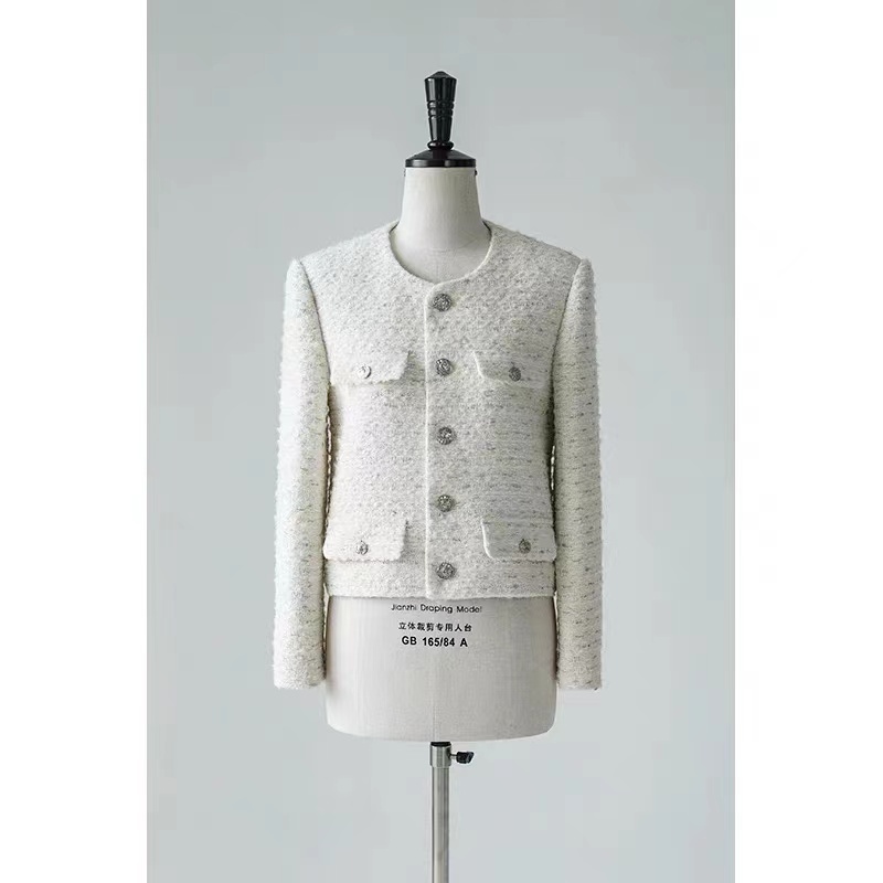单排扣四口袋粗花呢编织外套 气质 修身 2107