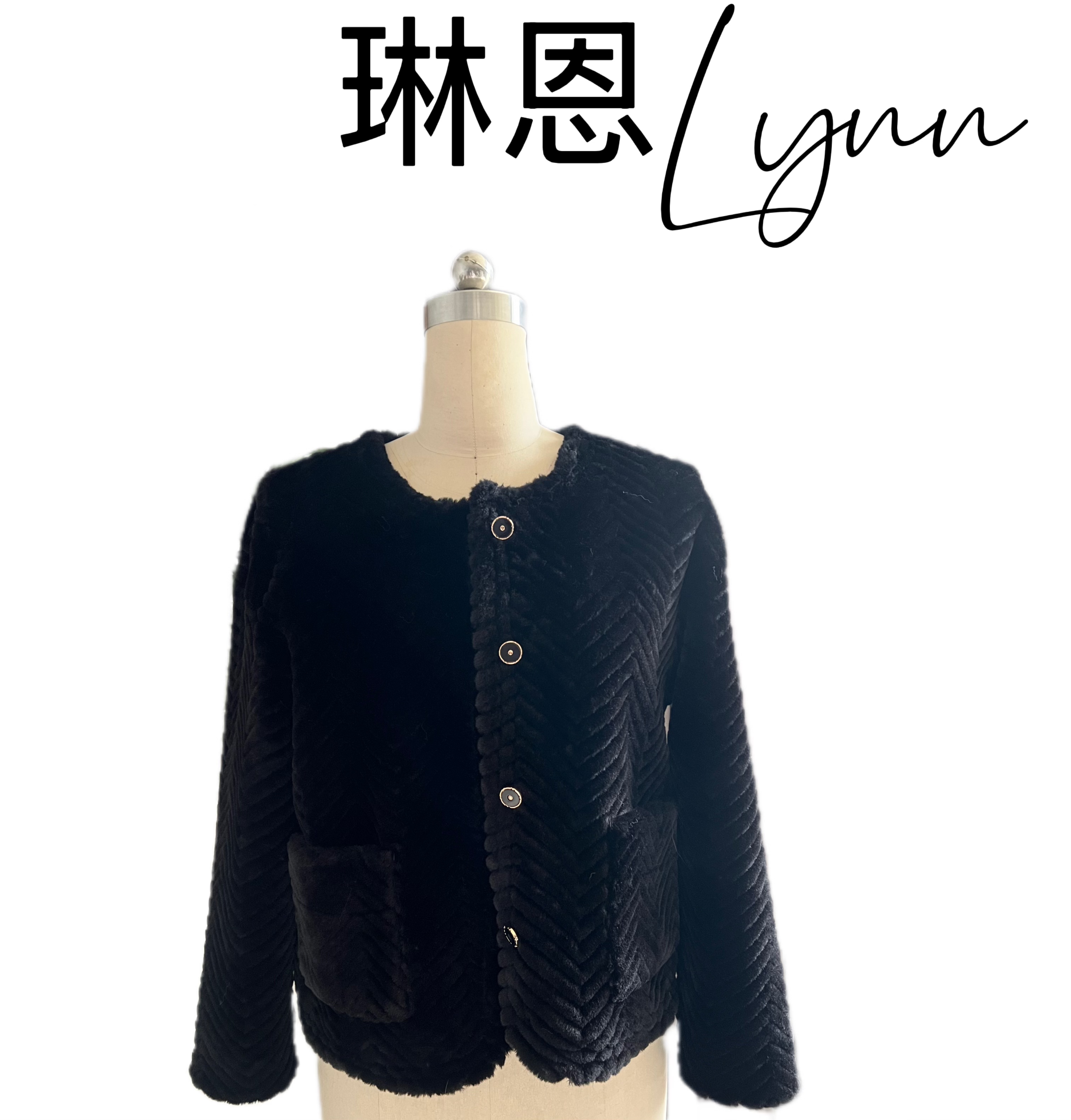 LYNN琳恩-富贵女人-人字纹毛毛贵感外套女