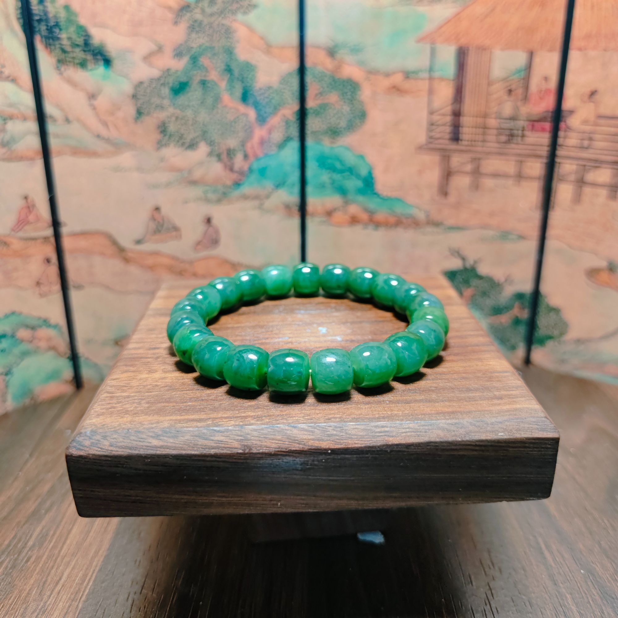 K和田玉碧玉桶珠手串（卡10）0300