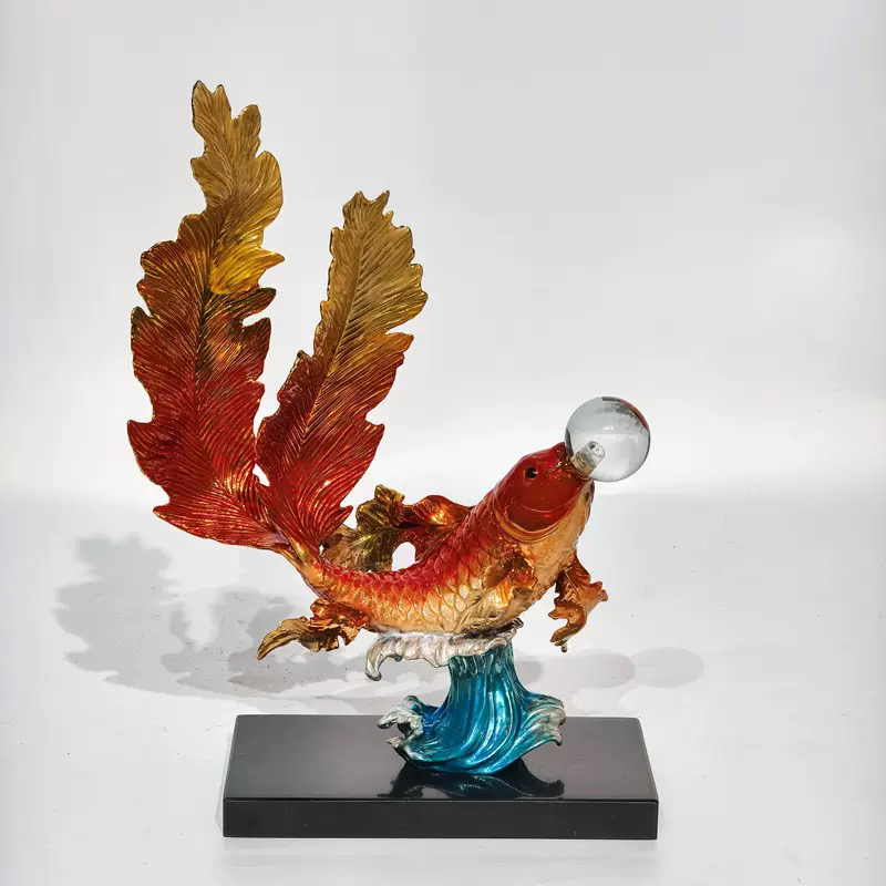 珐琅彩年年有余客厅玄关装饰品新中式乔迁开业礼物创意工艺品卧室
